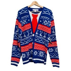 Jolly Sweaters Men’s Red Blue Ugly Christmas Sweater Size Medium M 38-40